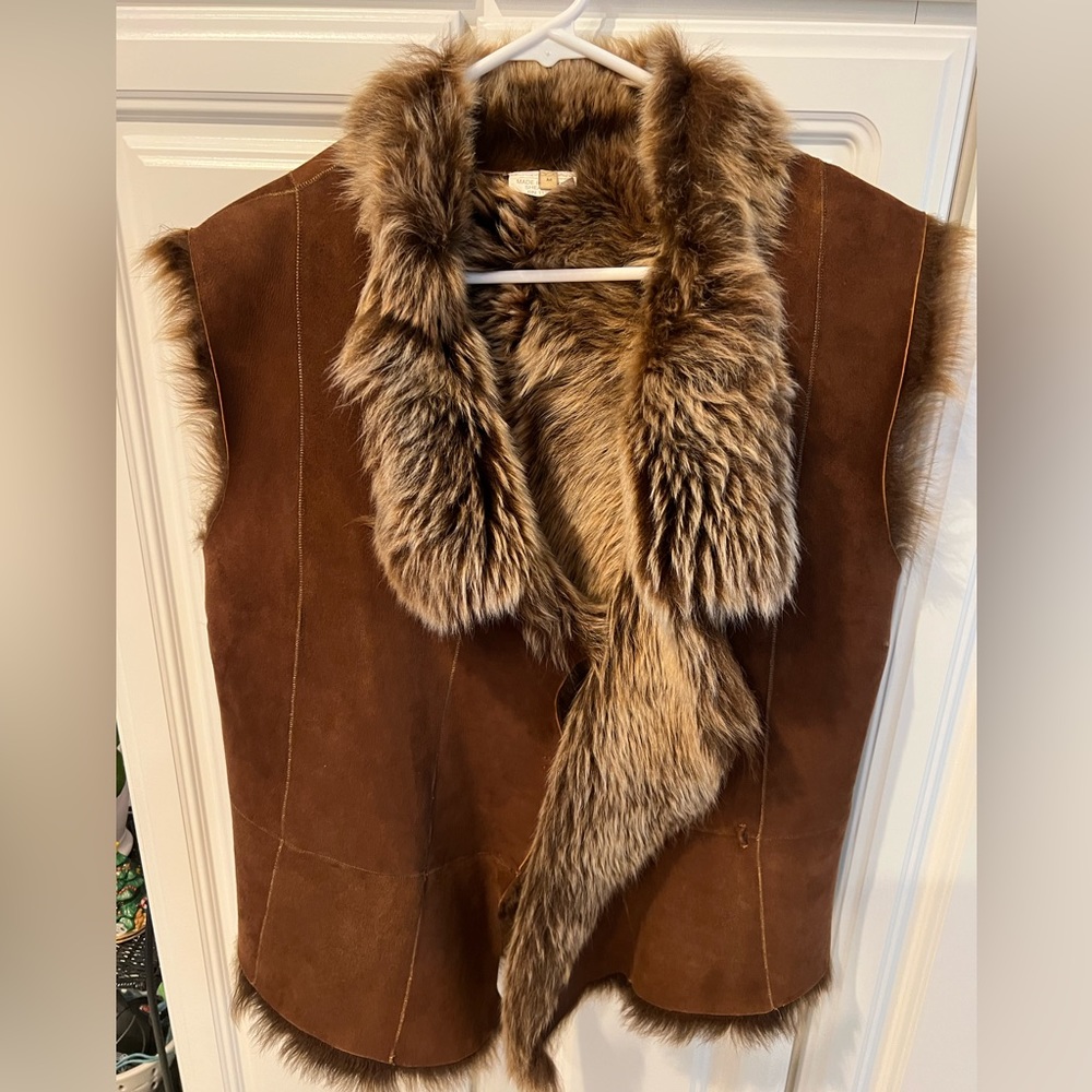 Suede Leather Fox fur lined vest